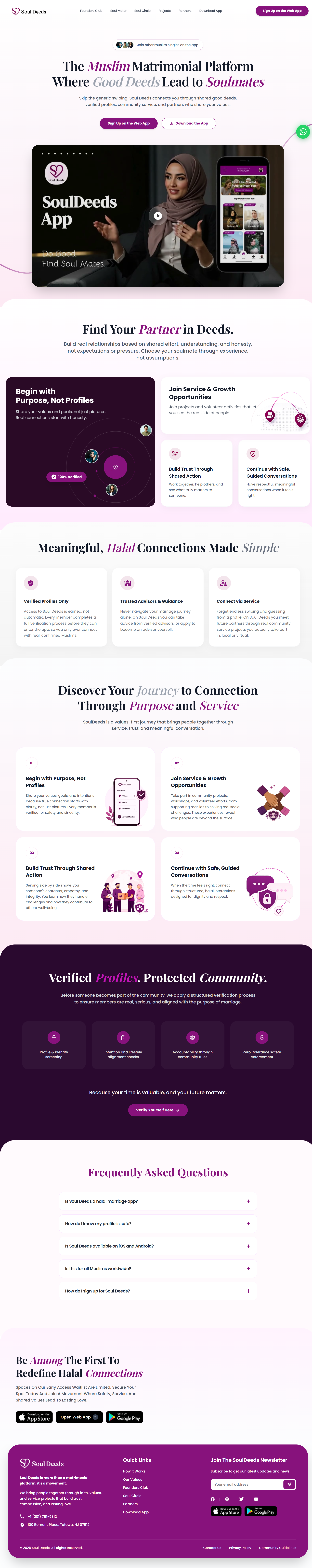 SoulDeeds — Muslim Matrimonial Platform Website full page